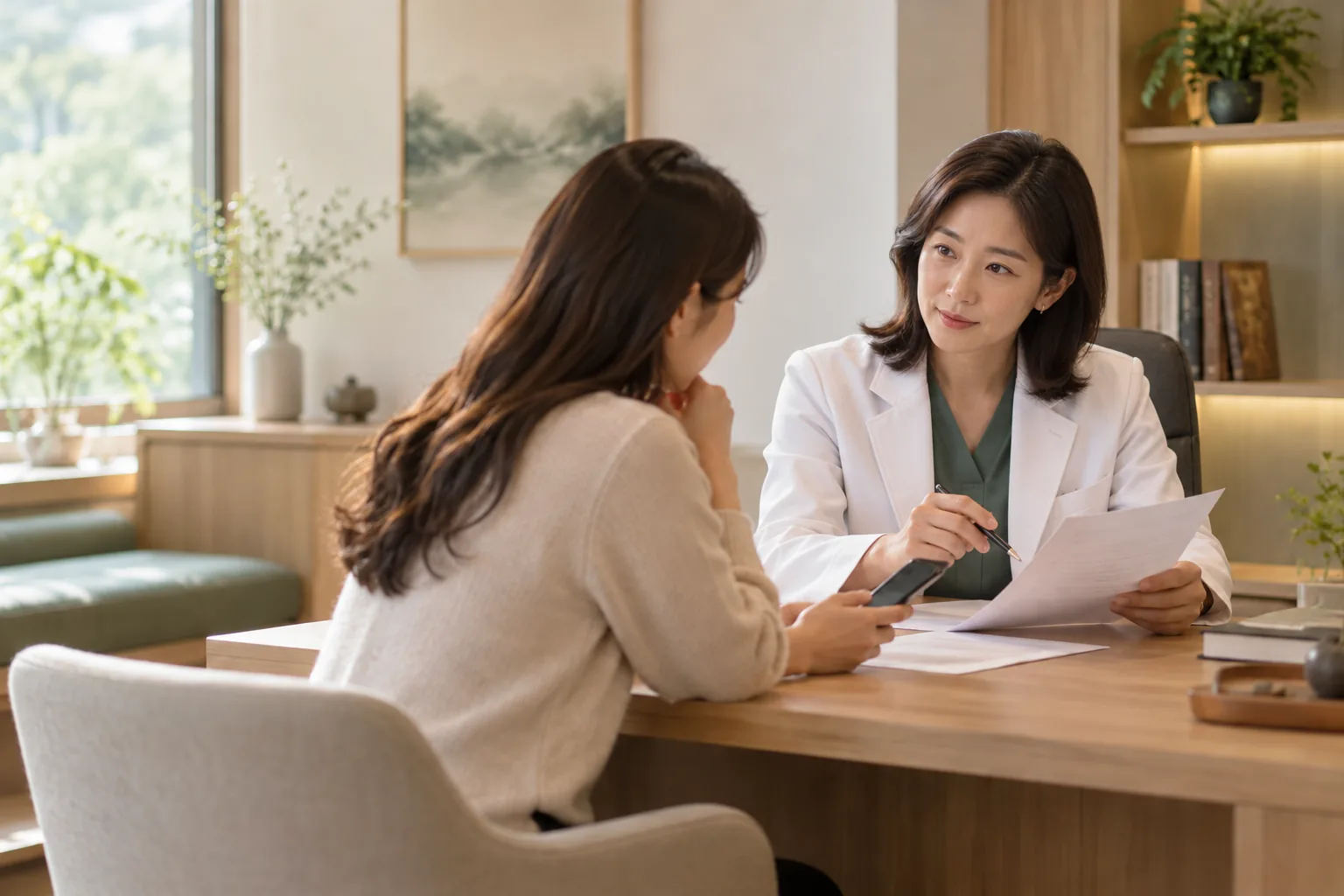 교통사고 자동차보험 첫 방문을 앞두고 접수정보와 준비물을 확인하는 상담 장면